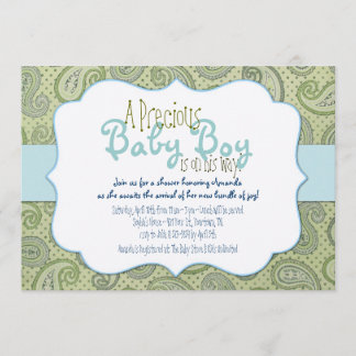 Green Paisley Baby Boy Shower Invitation