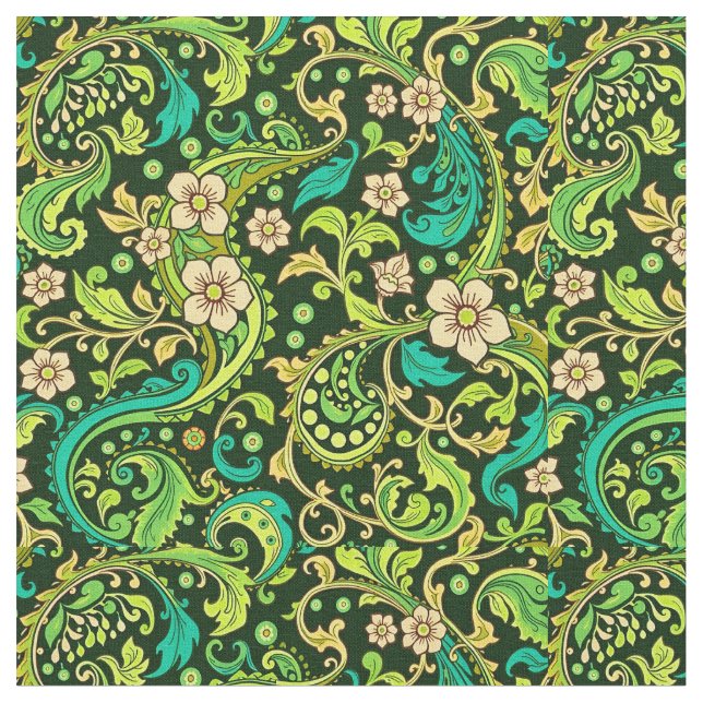Green Paisley Design Fabric (Close Up)
