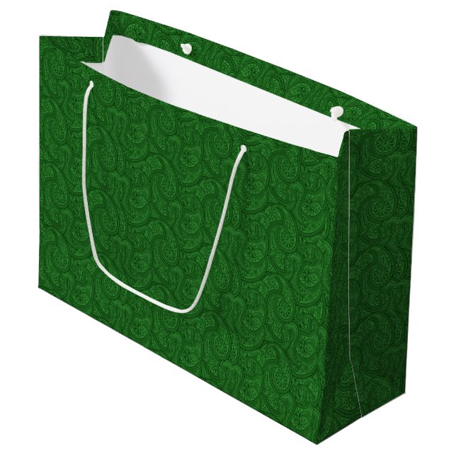 Green Paisley Large Gift Bag (Front Angled)