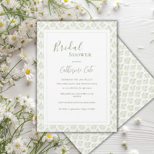 Green Paisley Minimalist Vintage Bridal Shower Invitation