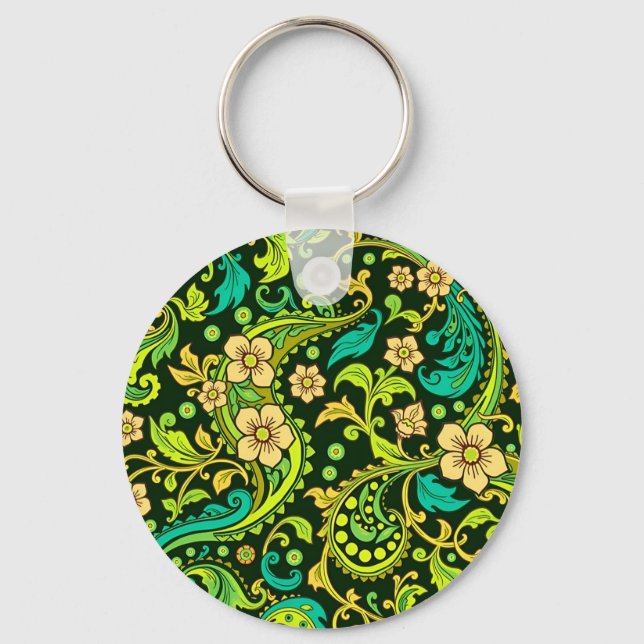 Green Paisley Pattern Key Ring (Front)