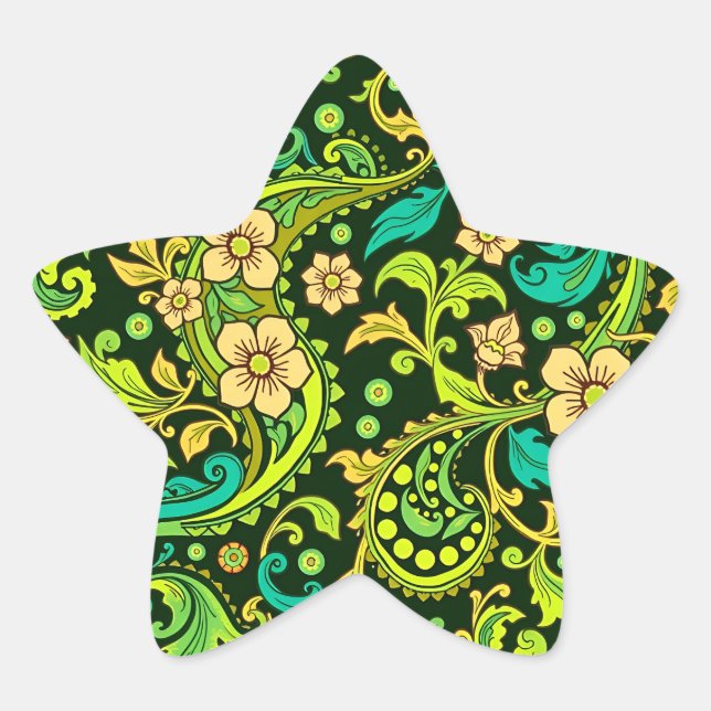 Green Paisley Pattern Star Sticker (Front)
