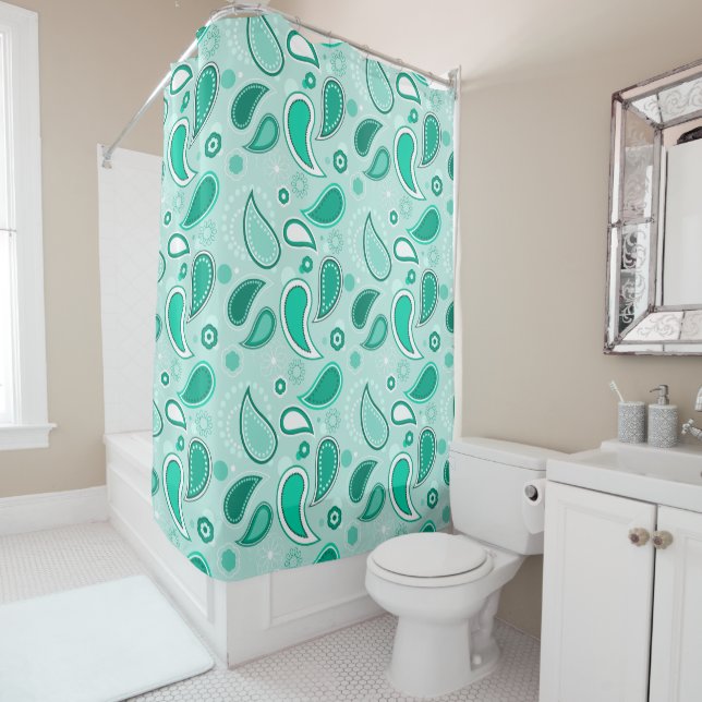 green paisley shower curtain (In Situ)