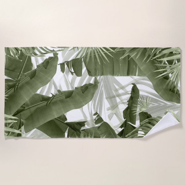 Green Palm Banana Leaves Bliss 1 #art #nature Beach Towel (Front)