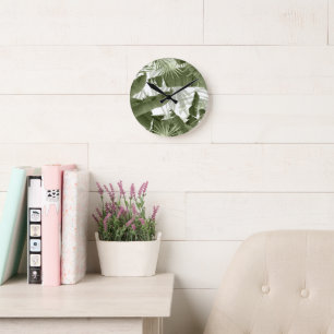 Green Palm Banana Leaves Bliss 1 #art #nature Round Clock
