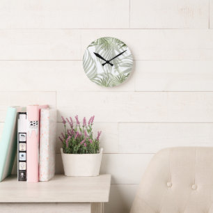 Green Palm Bliss 1 #art #natural Round Clock