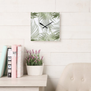 Green Palm Bliss 1 #art #natural Square Wall Clock