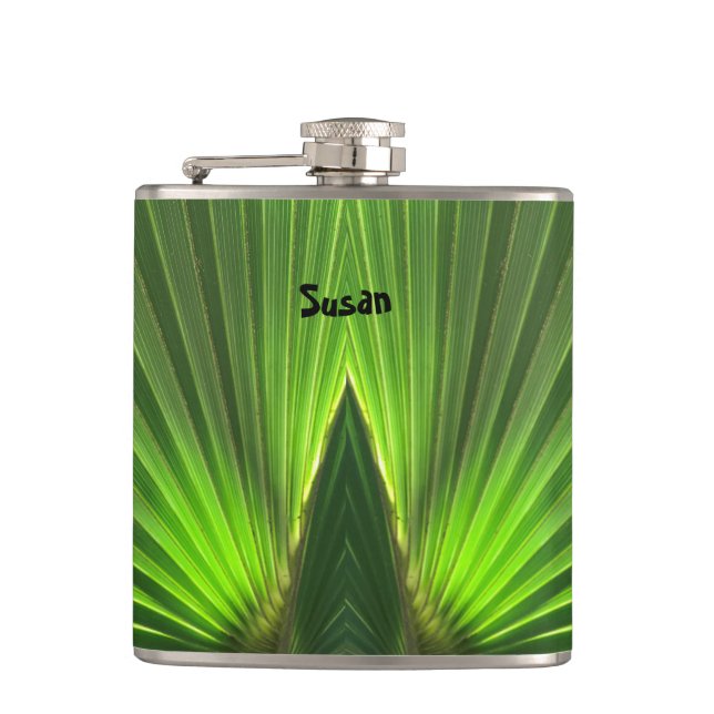 Green Palm Frond Hip Flask (Front)