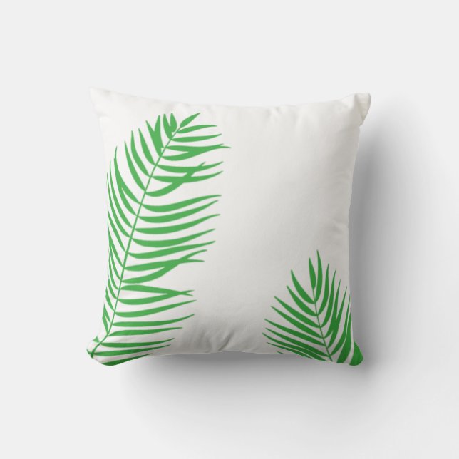 Green Palm Frond Silhouette Throw Pillow (Front)