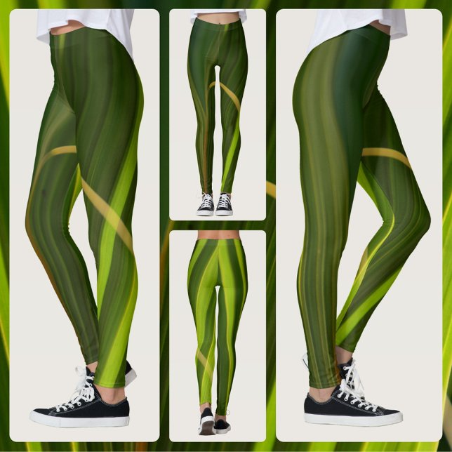 Green Palm Fronds Natural Tropical Abstract Leggings (Creator Uploaded)
