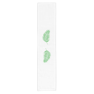 Green Palm Fronds Silhouettes White Short Table Runner