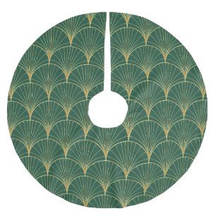 Green Palm Leaf Art Deco Brushed Polyester Tree Skirt