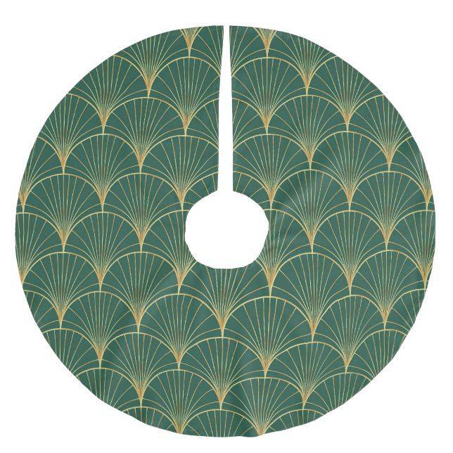 Green Palm Leaf Art Deco Brushed Polyester Tree Skirt (Front)