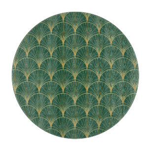 Green Palm Leaf Art Deco Cutting Board