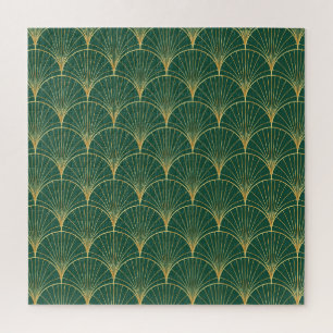 Green Palm Leaf Art Deco Jigsaw Puzzle
