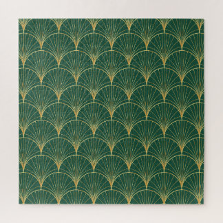 Green Palm Leaf Art Deco Jigsaw Puzzle