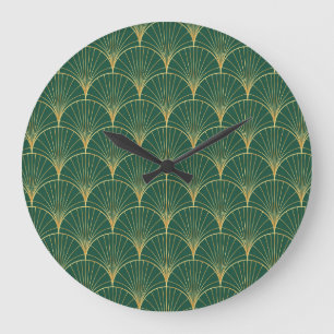 Green Palm Leaf Art Deco Large Clock