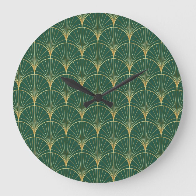 Green Palm Leaf Art Deco Large Clock (Front)