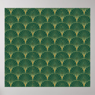 Green Palm Leaf Art Deco Poster