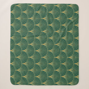Green Palm Leaf Art Deco Sherpa Blanket