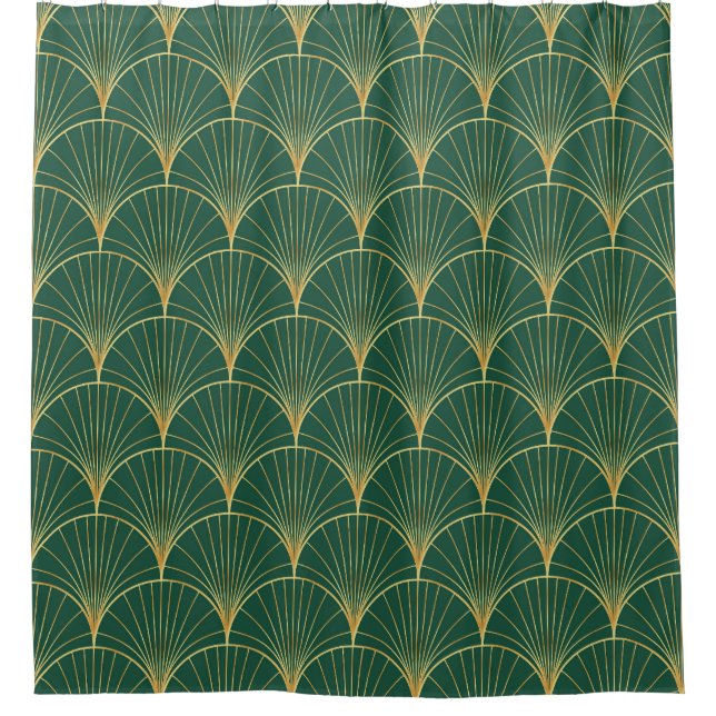 Green Palm Leaf Art Deco Shower Curtain (Front)
