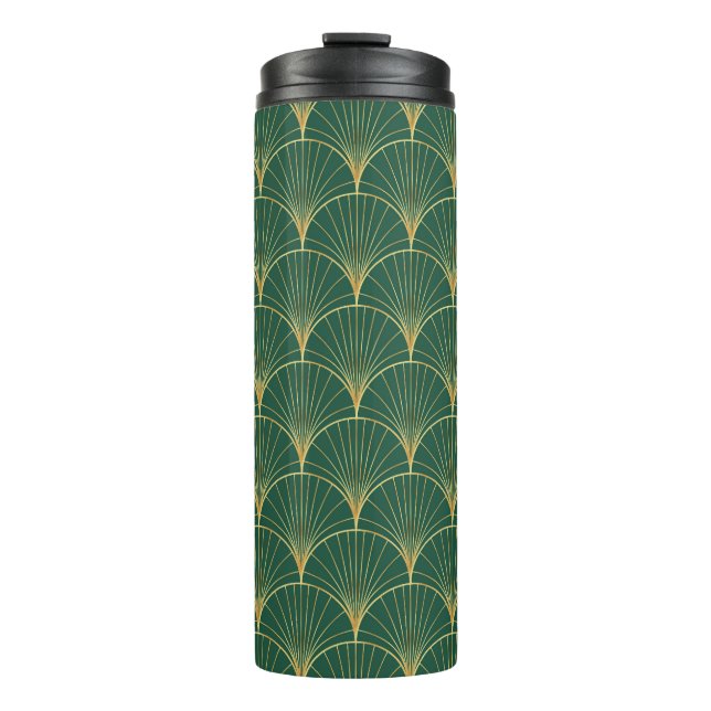 Green Palm Leaf Art Deco Thermal Tumbler (Front)