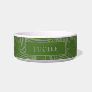 Green Palm Leaf Camoflauge Pet Name Bowl