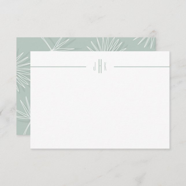 Green Palm Leaf Minimal Monogram Note Card (Front/Back)
