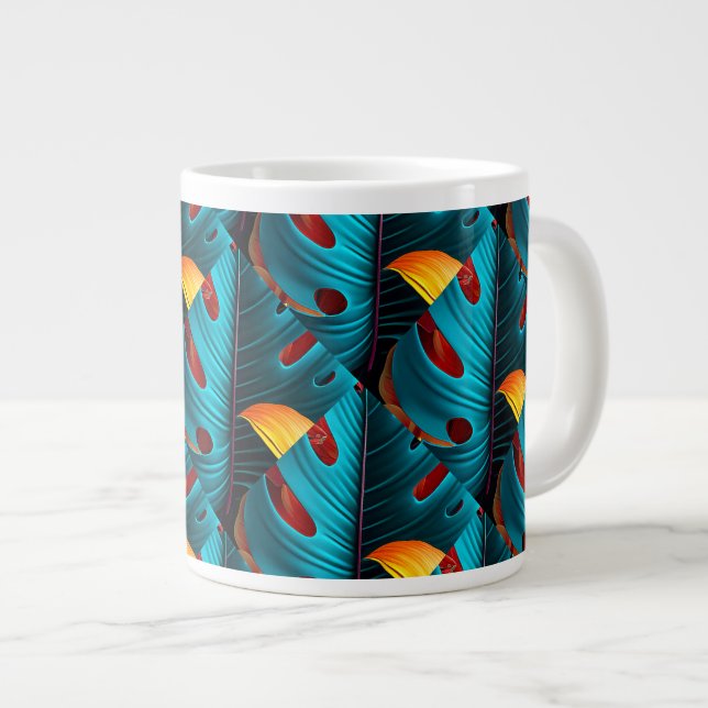 Green Palm Leaf Pattern Large Coffee Mug (Front Right)