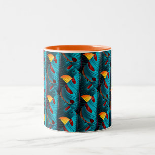 Green Palm Leaf Pattern Two-Tone Coffee Mug