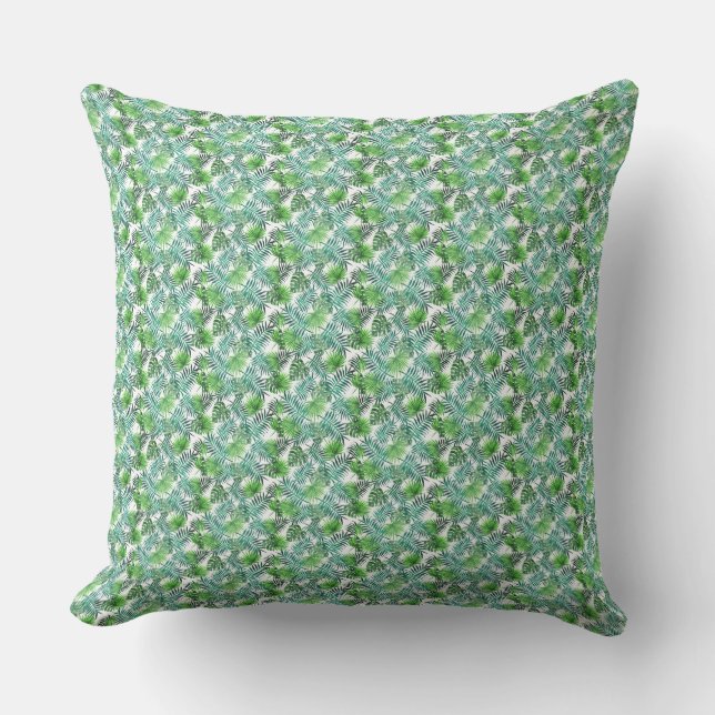 Green Palm Leaf Tropical Island Reversible  Cushion (Front)