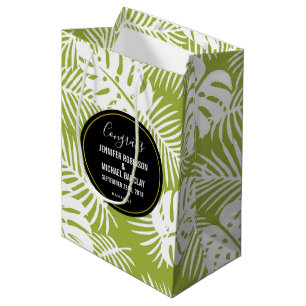 Green Palm Leaf Tropical Pattern Wedding Congrats Medium Gift Bag