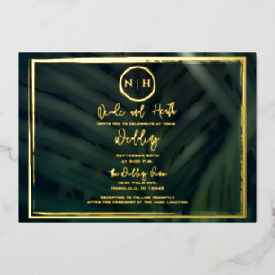 Green Palm Leaf Tropical Wedding Gold