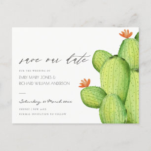 GREEN PALM LEAF WATERCOLOUR FOLIAGE SAVE THE DATE ANNOUNCEMENT POSTCARD