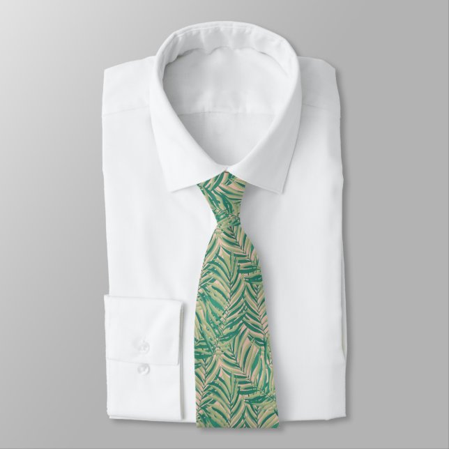 Green Palm Leaves Aesthetic Tie (Tied)