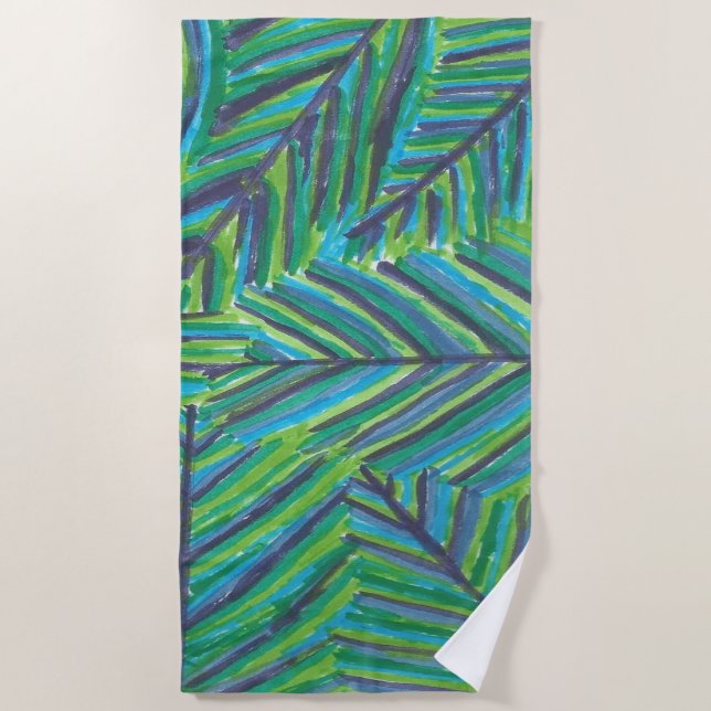 Green Palm Leaves Beach Towel (Front)