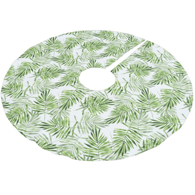 Green Palm Leaves Brushed Polyester Tree Skirt (Angled)