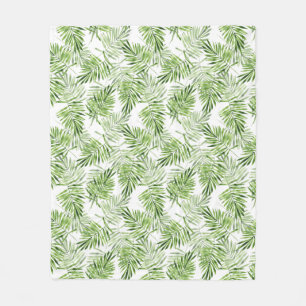 Green Palm Leaves Fleece Blanket