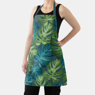 Green palm leaves jungle pattern apron