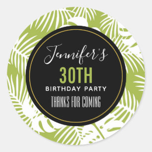 Green Palm Leaves Jungle Pattern Birthday Thanks Classic Round Sticker
