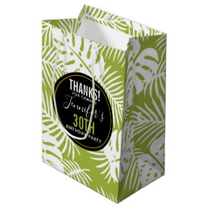 Green Palm Leaves Jungle Pattern Birthday Thanks Medium Gift Bag
