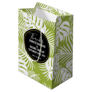 Green Palm Leaves Jungle Pattern Wedding Thanks Medium Gift Bag