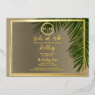 Green Palm Leaves Kraft Tropical Wedding Gold