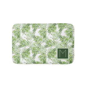 Green Palm Leaves   Monogram Bath Mat