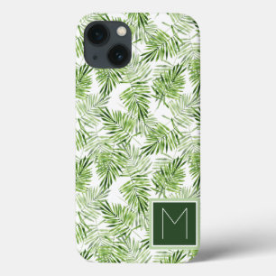 Green Palm Leaves Monogram iPhone 13 Case