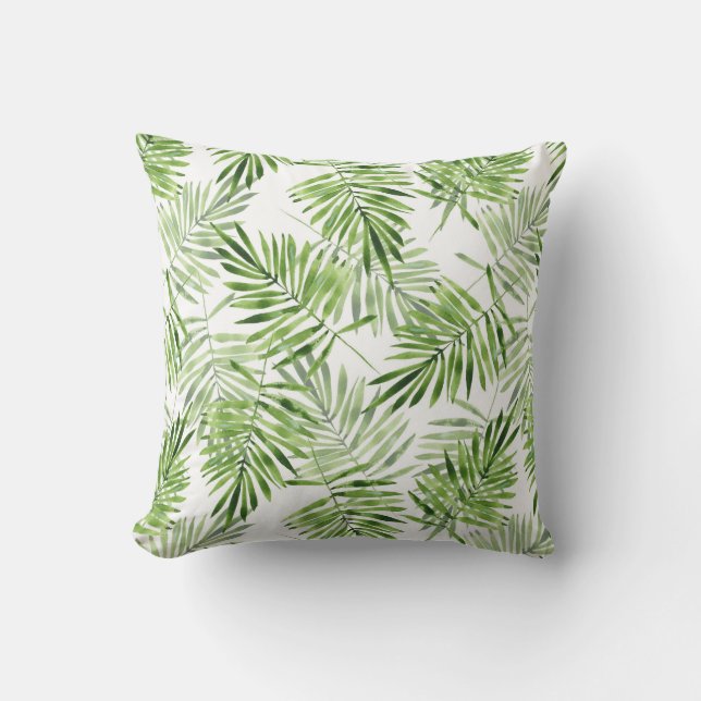 Green Palm Leaves | Monogram Cushion (Front)