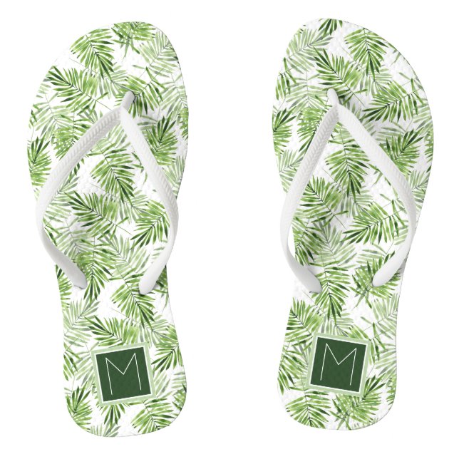 Green Palm Leaves | Monogram Flip Flops (Footbed)