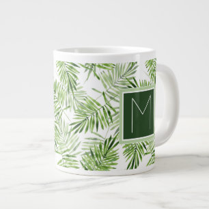 Green Palm Leaves   Monogram Large Coffee Mug