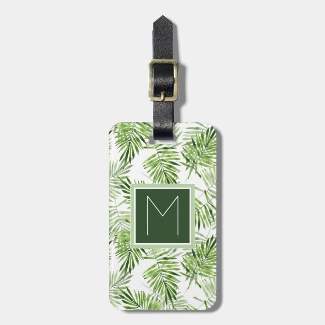 Green Palm Leaves | Monogram Luggage Tag (Front Vertical)
