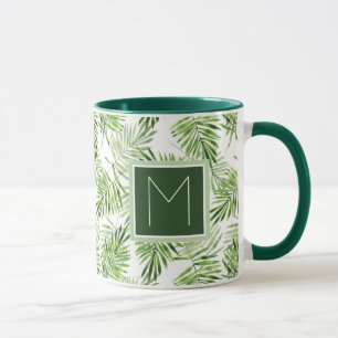 Green Palm Leaves Monogram Mug